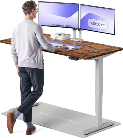 Desktronic HomePro Zit-sta Bureau Elektrisch In Hoogte Verstelbaar, 160x80 cm Massief Notenhout/Grijs, Stille Dubbele Motor, Hoogte 62-126cm