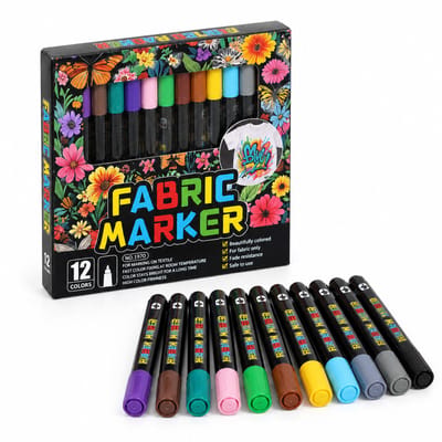 Textielmarkers - set met 12 kleuren - acrylstiften - voor kleding en canvas-DIY - basisverpakking