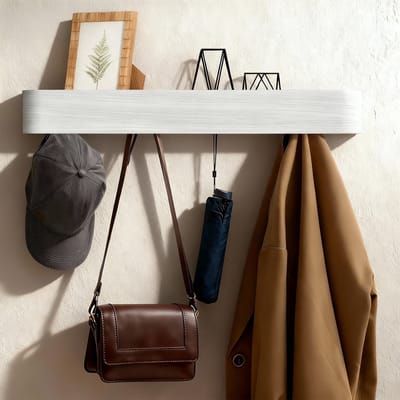 Soontrans Houten Wandgemonteerde Kapstok met Moderne Kapstok met Verborgen Wandhaken, 82 x 10 x 7,5 cm Wandkapstok, Minimalistische Stijl Voor Slaapkamers, Woonkamers en Gangen (Wit)