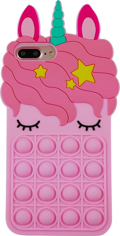 Peachy Unicorn Pop Fidget Bubble siliconen eenhoorn hoesje geschikt voor iPhone 7 Plus en iPhone 8 Plus - roze