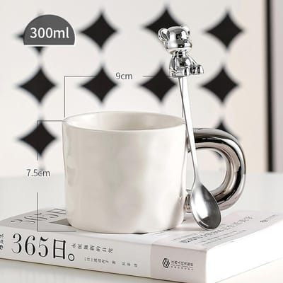 Licht Luxe Hoge Waarde Keramische Kop met Lepel Gegalvaniseerde Beer Mok High-End Niche Design Kop Export Koffiekop 300ml