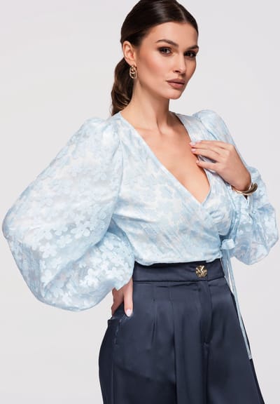OMBRE Blouse - Slim Fit - Viscose - Lange Mouw Blauw M