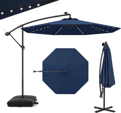 KOMFOTTEU Parasol 300 cm - zweefparasol Solar LED - met zandzakken - met verlichting - draaibaar - kantelbaar - tuinparasol - voor tuinen en balkons