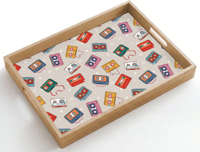 Dienblad hout 50x35 cm - Schootdienblad - Muziek - Cassette - Patroon - Borrelplank rechthoek - Plateau dienbladen