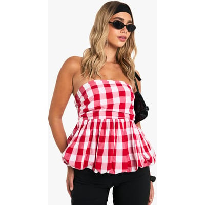boohoo Dames Gingham Puffball Top | Red | Maat: 6