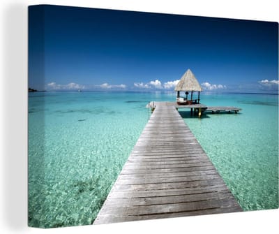 Frans-Polynesie aanlegsteiger Canvas 90x60 cm - Foto print op Canvas schilderij (Wanddecoratie woonkamer / slaapkamer)