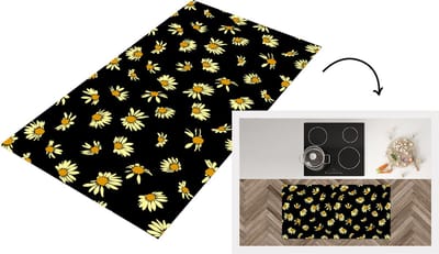 Keukenloper - Loper keuken - Madelief - Zwart - Patroon - 120x60 cm - Keukenloper vinyl