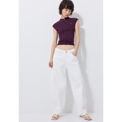 Stradivarius Gevlokt T-shirt met kraag met bandje  Purper M