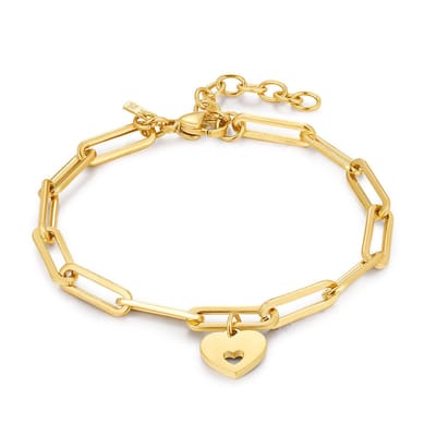 Twice As Nice Armband in edelstaal, ovale schakels, hart 19cm