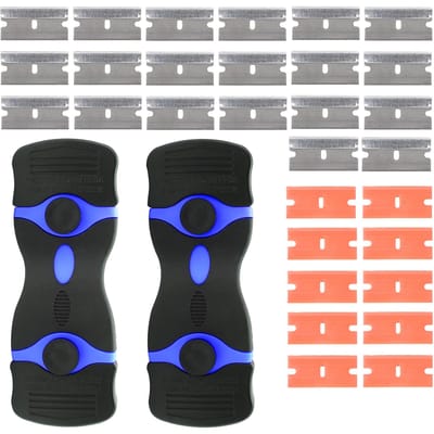 Scheermes Schraper, 2 Stuks Dubbelzijdig Scheermes Schraper Verwijdergereedschap met 30 Stuks Mesjes, Plastic blauw
