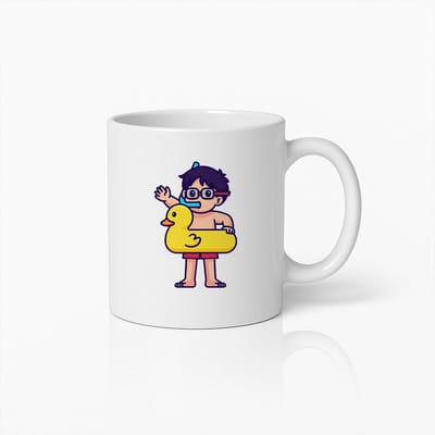 Schattige Jongen met Eend Zwemband Mok – Leuk Cartoon Zomer Drinkgerei voor Kinderen & Gezinnen