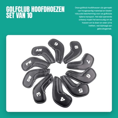 Dailygoods- Golfclub Hoofdhoezen Set van 10 - Bescherming - Robuust - Duurzaam - Wasbaar - Eenvoudig omwikkelen - Golfclub Covers