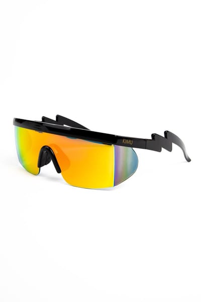KIMU® Skibril Zonnebril - Zwart Montuur - Oranje Spiegelglazen - Foute Ski Bril Fietsbril Sportbril Motorbril Fout Skipak Goggles Snowboard Festival