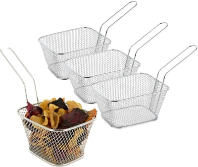 Cook Concept Frietmandje/patatjes serveermandje - 4x - zilver - metaal - 23 x 14 x 11 cm - draadmandje