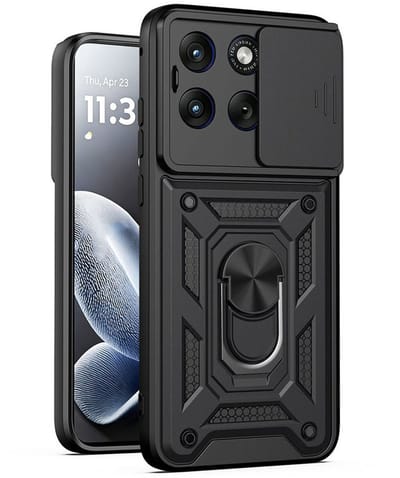 MobyDefend Hoesje - Geschikt voor Motorola Moto G57 Power - Pantsercase Met Draaibare Ring - Zwart