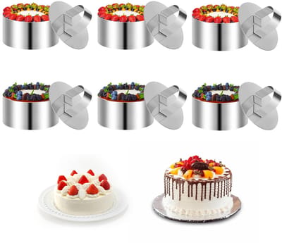 QTTVBTNA -Dessertringen Set – 6 RVS Taart- en Voedselringen met Drukpers – Voor Mousse, Cheesecake & Risotto