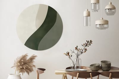 WallCircle - Wandcirkel - Muurcirkel - Japandi - Groen - Abstract - Modern - Aluminium - Dibond - 140x140 cm - Binnen en Buiten