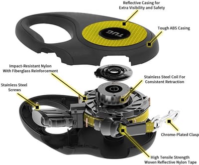 Reflecterende intrekbare hondenriem met 360° draaifunctie voor extra veiligheid en zichtbaarheid
