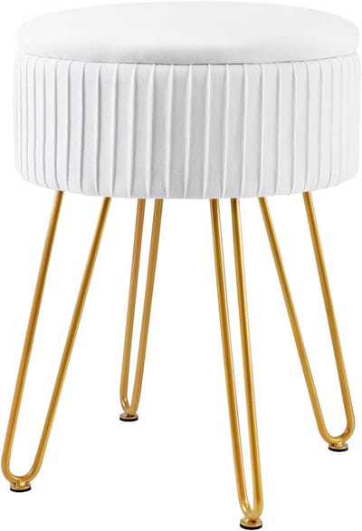 Voetenbank met opbergruimte - Make-up kruk - Ontspannen Zitten - Fluwelen afwerking - 30x47 cm - Wit
