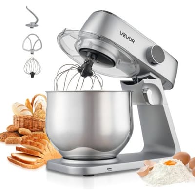 VEVOR Staande Mixer/Keukenmachine voor Bakken, 1800W Deegmixer met Roestvrijstalen Kommen (7,4 L) & Deeghaak & Klopper & Garde, 10 Snelheden Kantelbare Mixer
