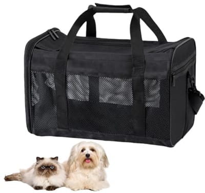 Ynkkvre - Transportbox - Huisdierentas Opvouwbaar - Stalen Frame & Ademend Mesh Raamwerk - 1 - Voor Kat En Hond Zwart