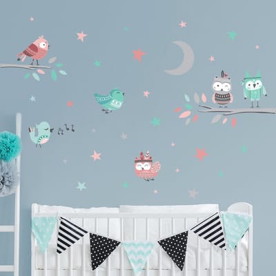 Muurstickers - Uilen en zangvogels - Zelfklevende stickers - 160x120cm