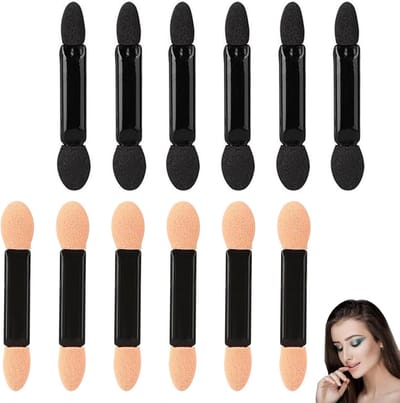 Professionele Ovale Oogschaduw Applicators, 12 Stuks, Dubbelzijdige Make-up Borstels met Sponspunt voor Precisie en Gemak bij het Aanbrengen van Oogschaduw