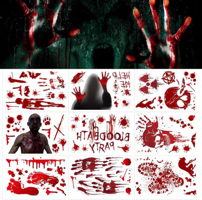 Dailygoods - Halloween Bloedige Stickerset met 9 Hand- en Voetafdrukken voor Decoratie