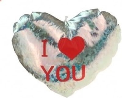 Krüger & Gregoriades Sierkussen - zilver - 14 cm - glimmend - hart I Love You - Valentijn - hart kussen - pluche - valentijncadeaus