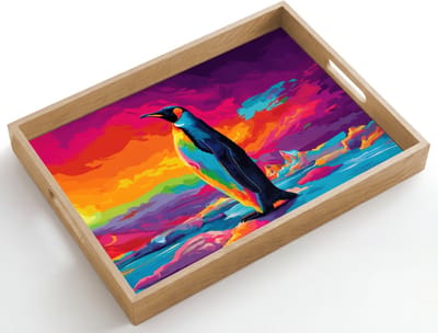 Dienblad hout 50x35 cm - Schootdienblad - Ijsschots - Pinguïn - Abstract - Lucht - Borrelplank rechthoek - Plateau dienbladen