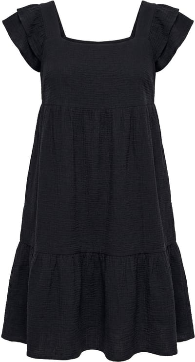 Angel of Style - Dames - Mousseline jurk vierkante hals volants - Zwart - Maat 52