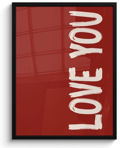 Poster in lijst - Fotolijst 50x70 cm - Posters - Schuin - Loveyou - Rood - Posterlijst zwart - Decoratie - Wanddecoratie woonkamer - Muurdecoratie slaapkamer