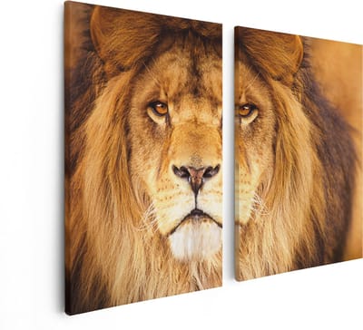 Artaza Canvas Schilderij Tweeluik Leeuw - Leeuwenkop - 80x60 - Foto Op Canvas - Canvas Print