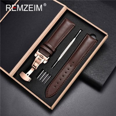 18mm 20mm 22mm 24mm Lederen Horlogeband Zwart Bruin Zachte Kalfsleer Horlogeband Automatische Vlinder sluiting met Doos 22mm