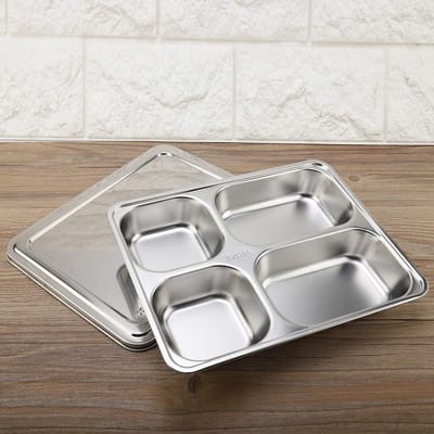 Dailygoods- Voedsellade Roestvrij Staal - Verdeeld Ontwerp - Vaatwasmachinebestendig - Portiecontrole - Ideaal voor Kamperen - Herbruikbaar en Veilig in Gebruik - Lunchbox