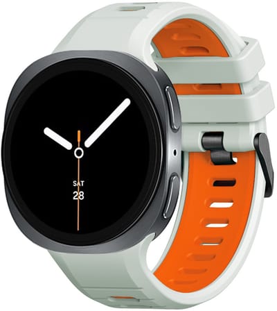Stravo Twee-kleurige Siliconen Horlogeband – Geschikt voor Samsung Galaxy Watch 9 (40/44mm) / Watch 8 (40/44mm) / 8 Classic (46mm) – Premium Sportband met Contrasterende Kleuren – Grijs/oranje