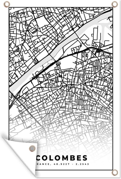 Muurdecoratie Stadskaart - Colombes - Plattegrond - Kaart - Frankrijk - Zwart wit - 120x180 cm - Tuinposter - Tuindoek