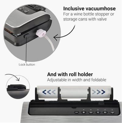 Vacuumsealer met 5 standen voor droge, vochtige en drukgevoelige producten | Folierolhouder | Roller Cutter | Inclusief vacuümzakken en 3m folierol