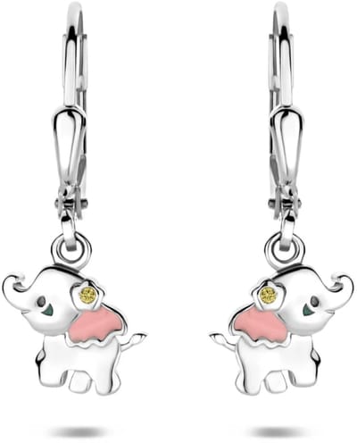 Zilveren gerhodineerde oorhangers olifant zirkonia brisur haak 23 mm - 1341848