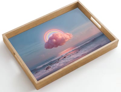 Dienblad hout 50x35 cm - Schootdienblad - Wolk - Regenboog - Zee - Borrelplank rechthoek - Plateau dienbladen