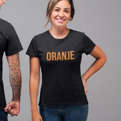 Zwart Koningsdag WK & EK T-shirt - MAAT XS - Dames Pasvorm - Tekst Oranje In Oranje