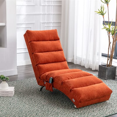 Wishdor - Chaise Longue - Trilfunctie En Volledige Lichaamsondersteuning - Modern Ontwerp - Voor Woonkamer - Linnen Bekleding - Oranje - 55 X 148 X 84 Cm
