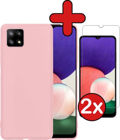 Hoesje - Met 2x Screenprotector - Geschikt voor Samsung Galaxy A22 4G - Sterk & Shockproof - Telefoon Hoes - Back Cover - Siliconen Case - Telefoonhoes - Lila