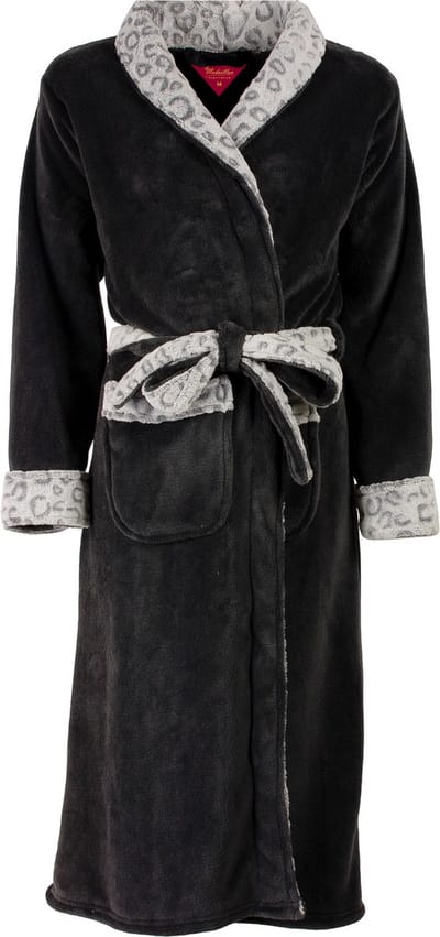 Medaillon Dames Badjas - Sjaalkraag - Fleece - Grijs - Maat XL