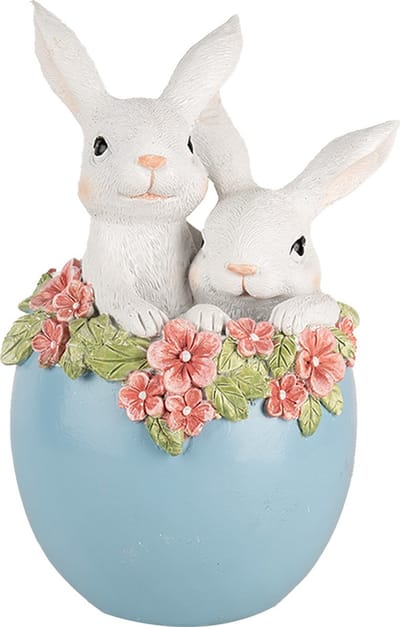 Clayre & Eef Decoratie Beeld Konijn 13x12x20 cm Wit Blauw Kunststof