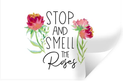 Muurstickers - Sticker Folie - Spreuken - Stop and smell the roses - Quotes - 30x20 cm - Plakfolie - Muurstickers Kinderkamer - Zelfklevend Behang - Zelfklevend behangpapier - Stickerfolie