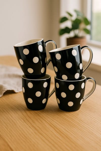 mokken set van 4 - Mok - kopjes & mokken - Kopjes set - Tropical Dots zwart - Handgeschilderd - Keramiek - 4 stuks
