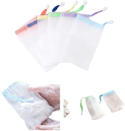 10-delige set - Schuimnet met lint - Gezichtsreiniger met schuim - Handgemaakt zeepreinigingsnet - Schuimnet voor zeepzakjes - Dubbele laag - 10*16 cm - Diverse kleuren