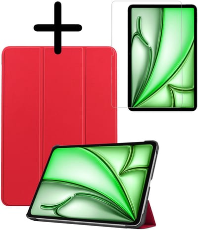 Hoesje Geschikt voor Apple iPad Air M3/M4 (2025/2026) - 11 inch - Met Screenprotector - Trifold Bookcase - Hard Cover - Hardcover Book Case - Tablet Hoes - Rood