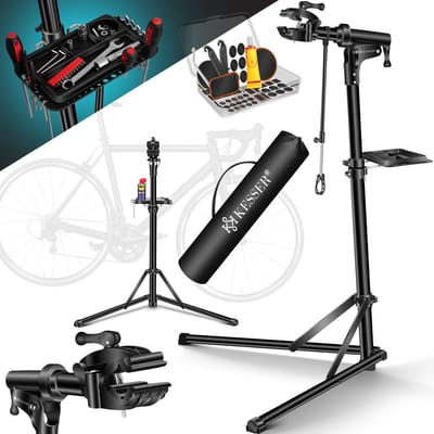 KESSER® Montagestandaard Fiets Reparatiestandaard 360° Draaibaar & Belastbaar tot 25kg | Fietsstandaard Fietslift | Fiets ophangsysteem Montage & reparatie standaard | Fietsstaander Met Draagtas & Fixatiestang - Zwart
